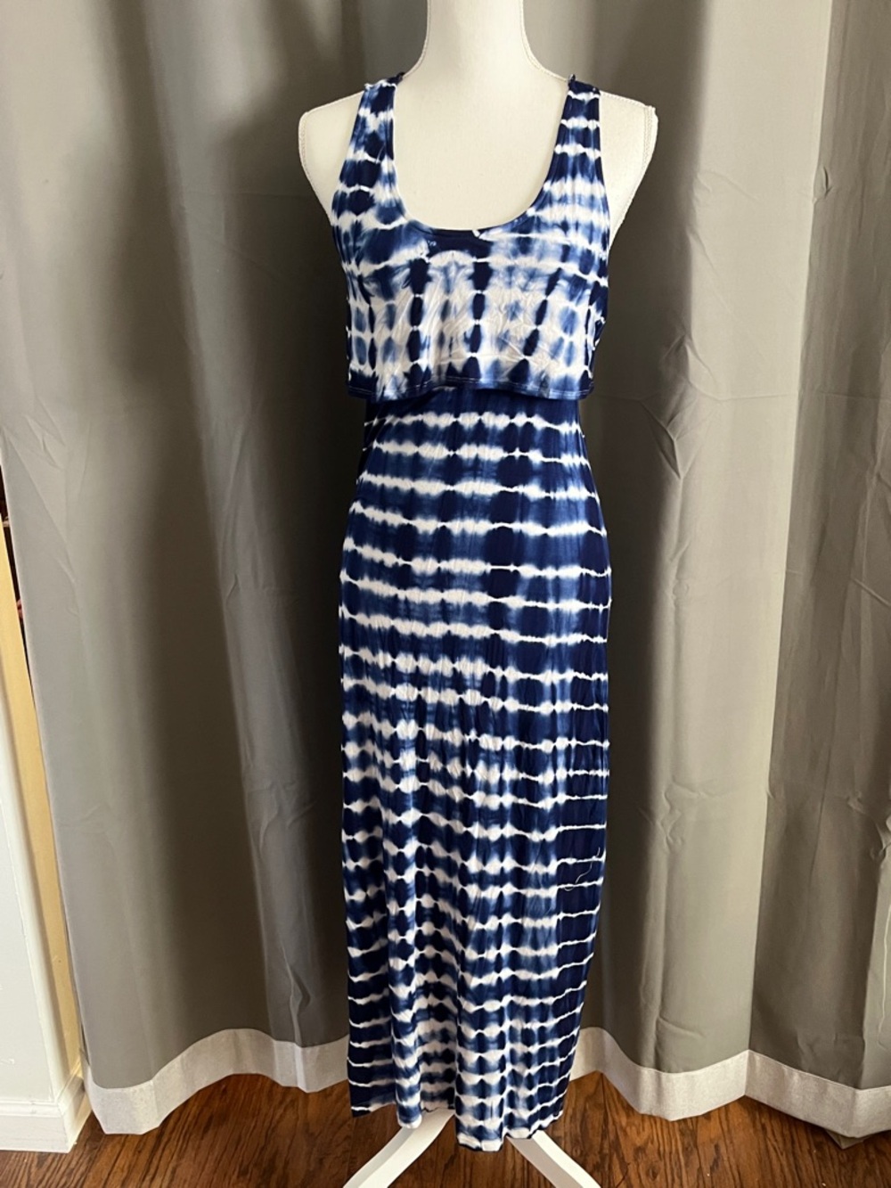 Cynthia Rowley Navy and White Tie-Dye Maxi Dress